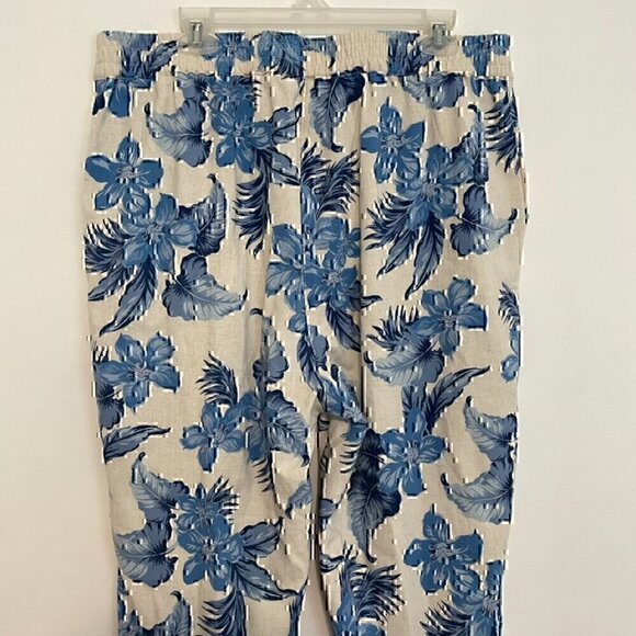 DRAPER'S DAMON'S Look Of Linen Print Crop Pants Cream Beige Blue Tropical Floral - Picture 10 of 11